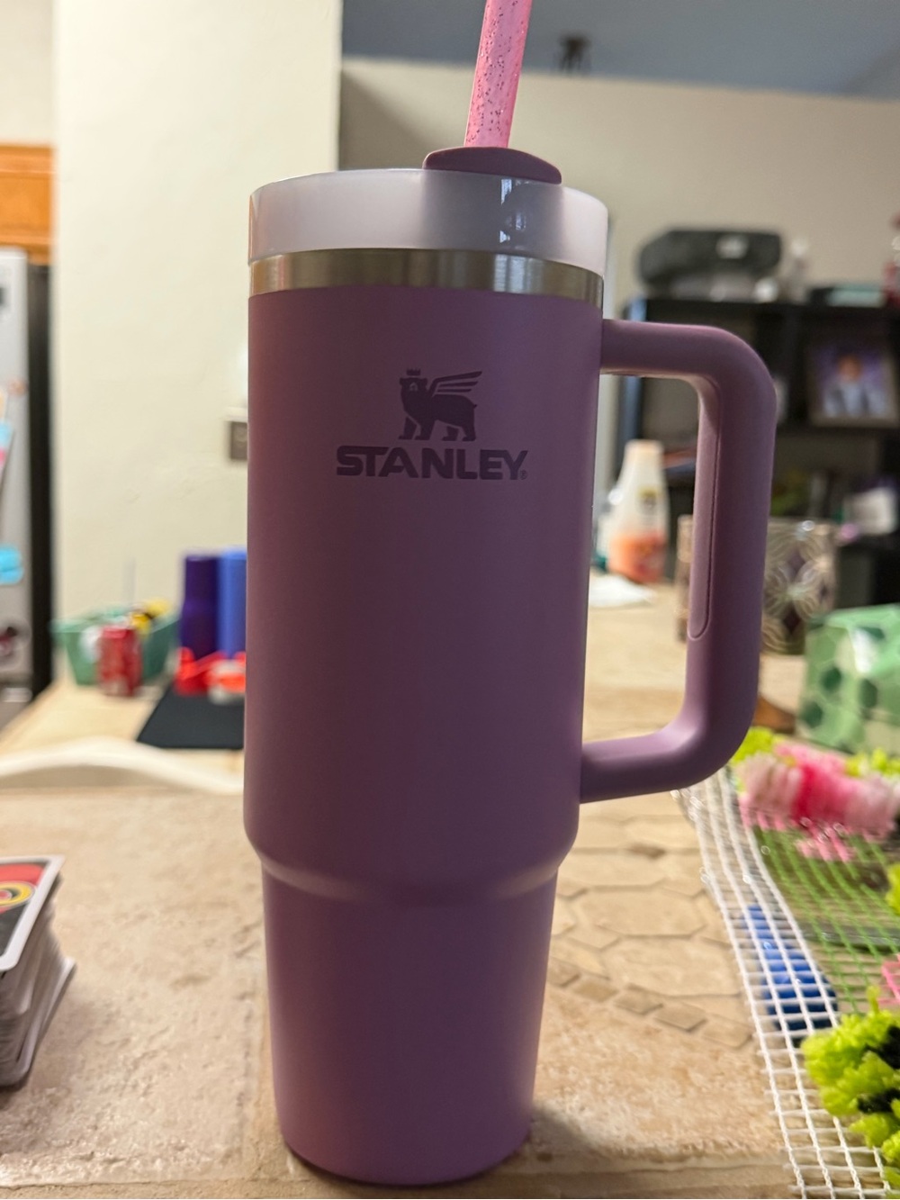 Stanley Purple Travel Tumbler with Handle and Straw